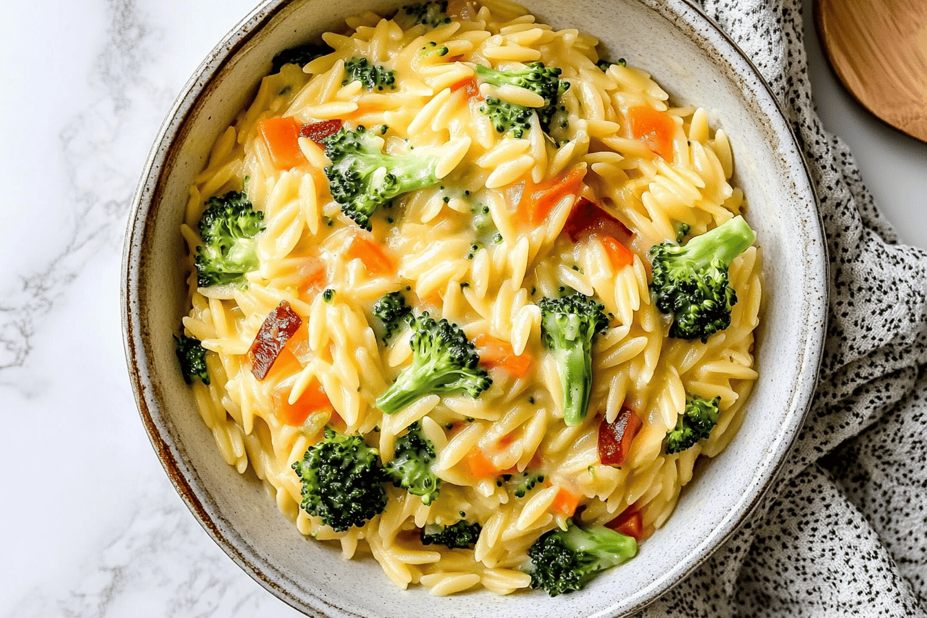 Creamy Broccoli Cheddar Orzo Recipe