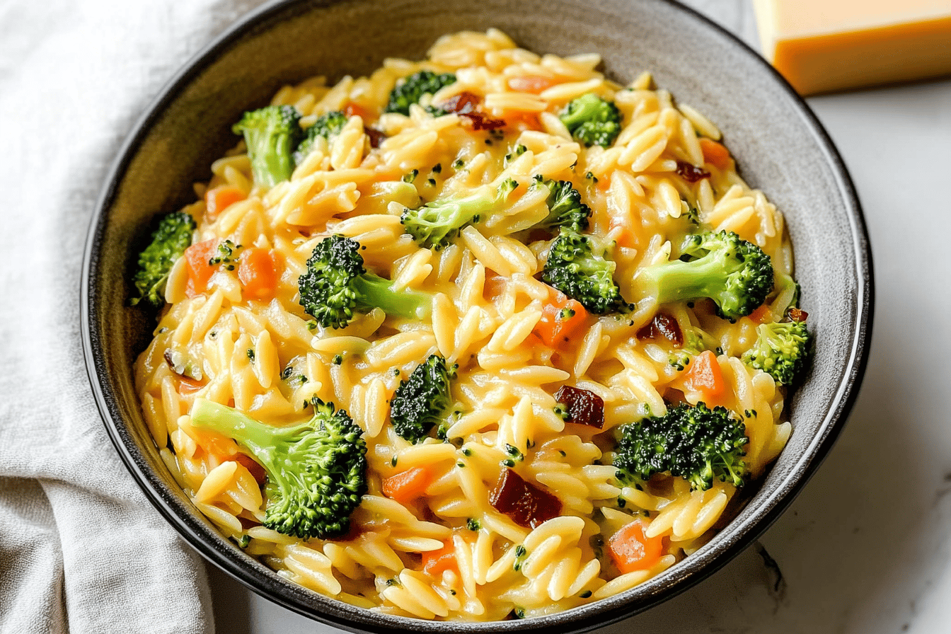 Creamy Broccoli Cheddar Orzo Recipe