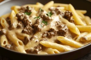 Creamy Velveeta Beef Stroganoff Penne Pasta Recipe