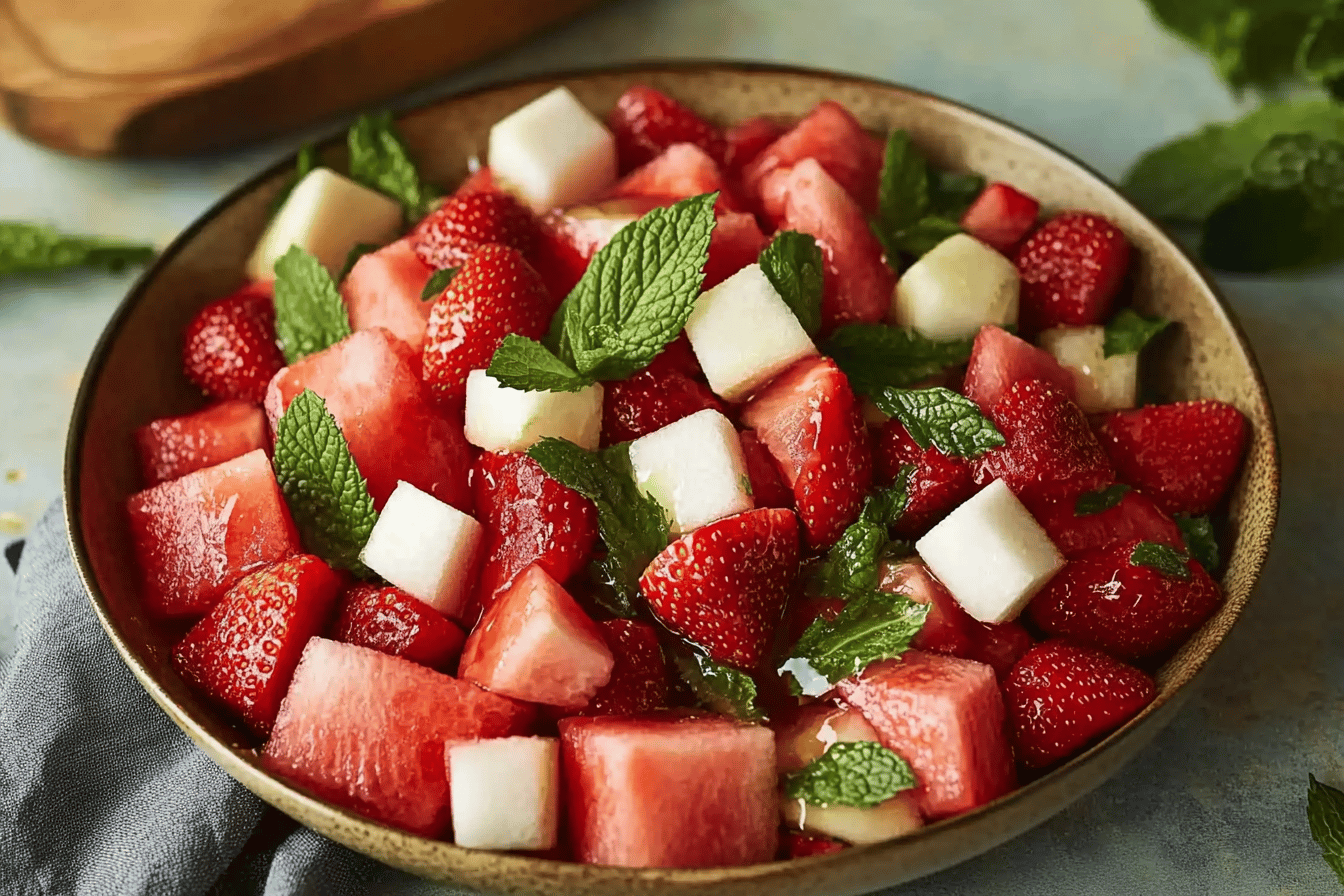 Refreshing Strawberry Watermelon Salad with Lime Dressing
