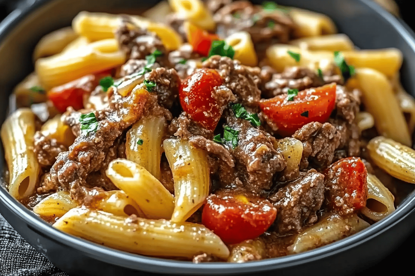 Slow Cooker Garlic Beef Pasta Recipe