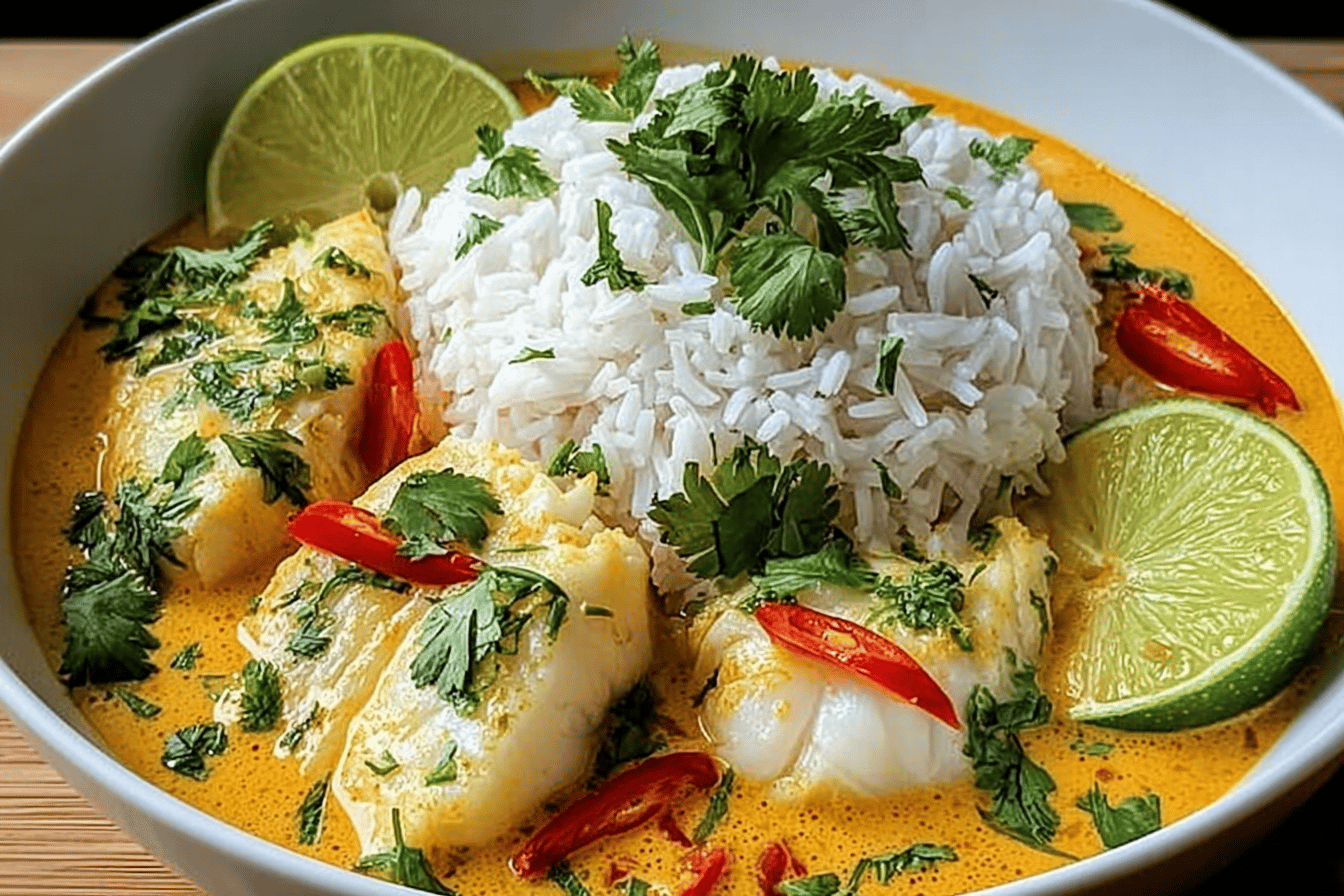 Coconut Lime Fish Curry with Jasmine Rice