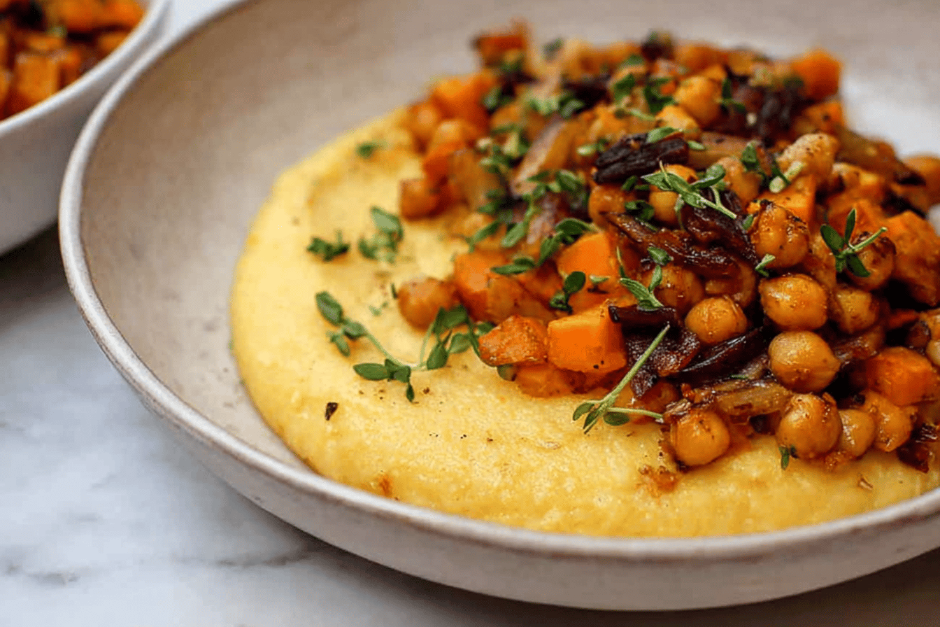Creamy Vegan Polenta with Butternut Squash and Chickpeas