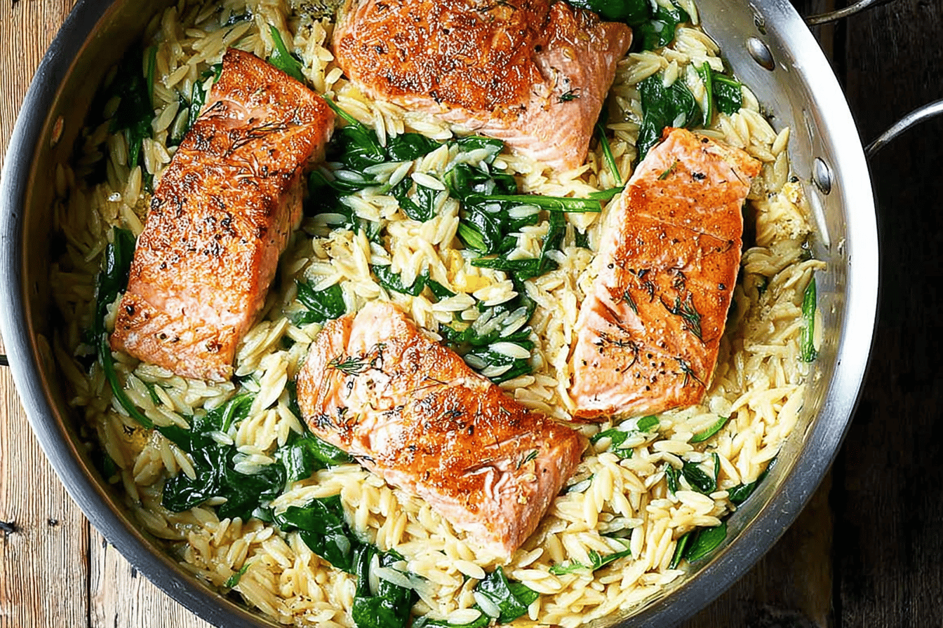  One Skillet Salmon with Lemon Orzo