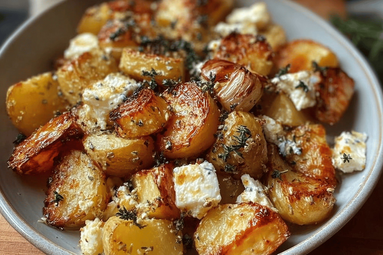 Roasted Potatoes with Baked Feta and Garlic
