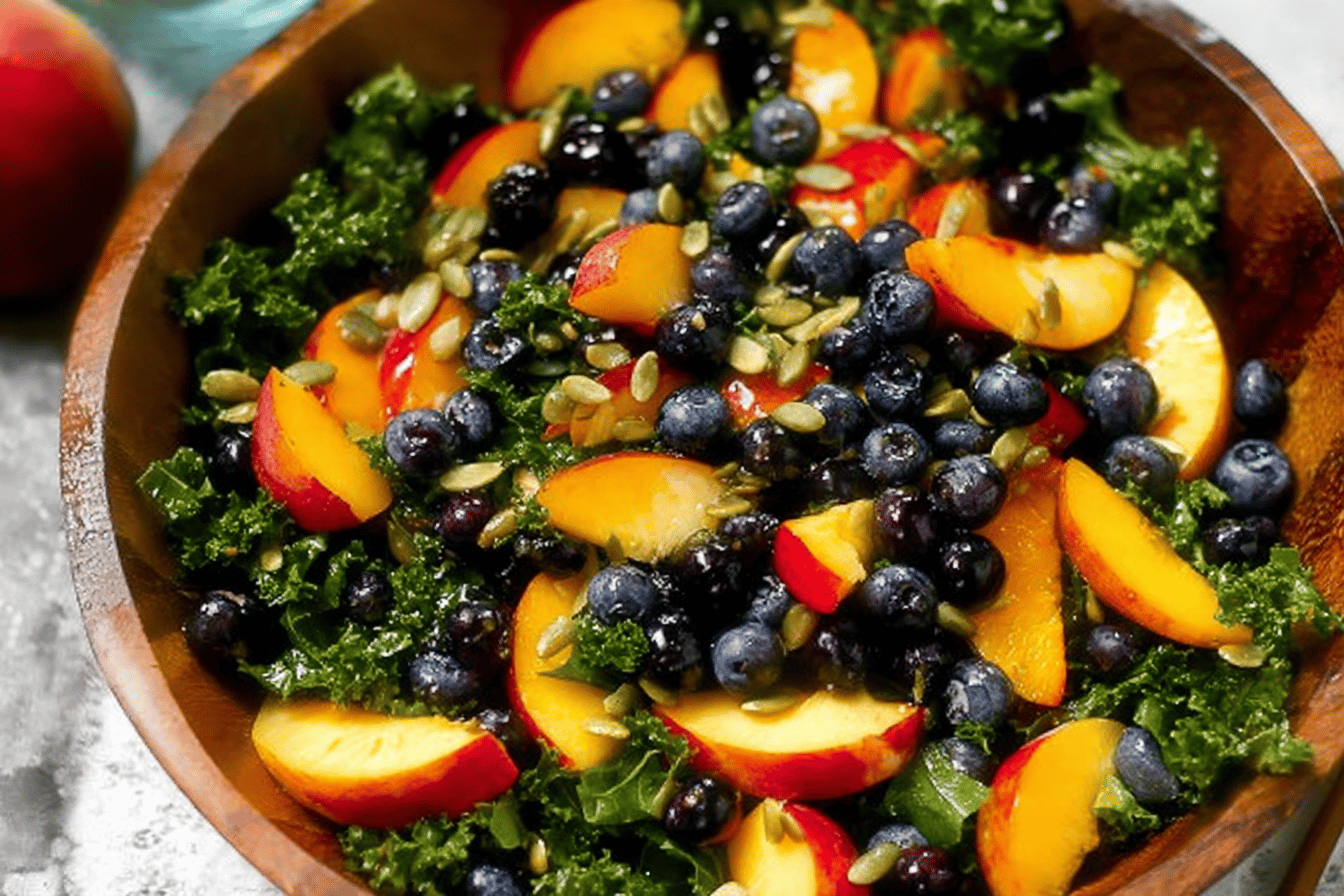 Summer Peach Blueberry Kale Salad