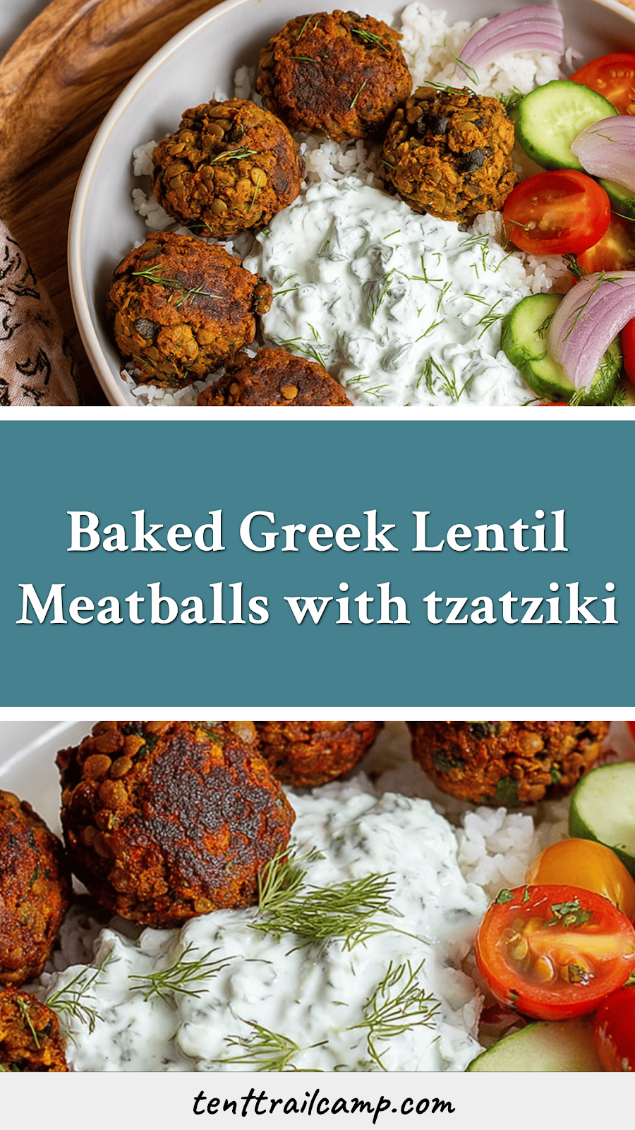Baked Greek Lentil Meatballs with tzatziki