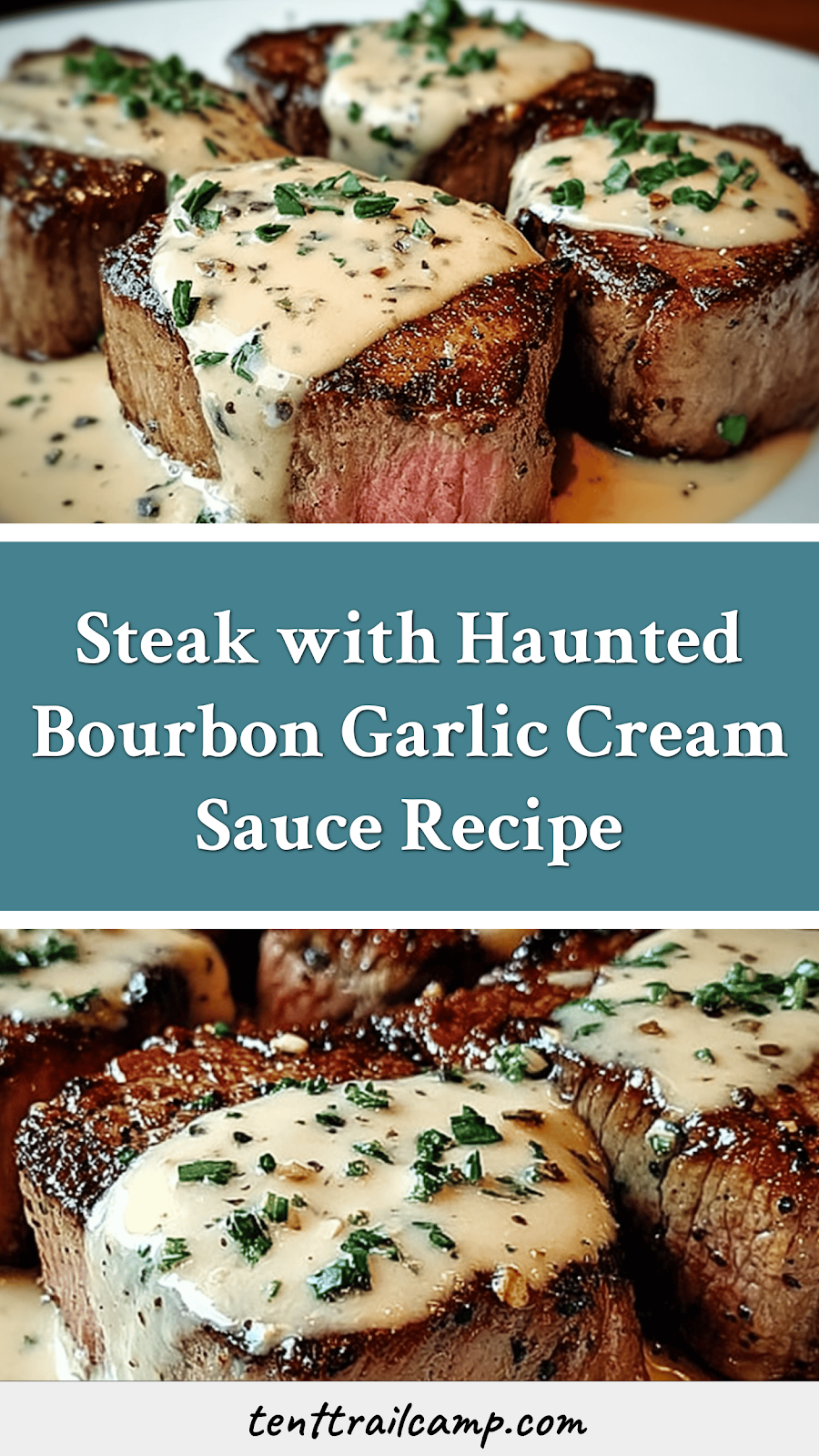 Steak with Haunted Bourbon Garlic Cream Sauce Recipe