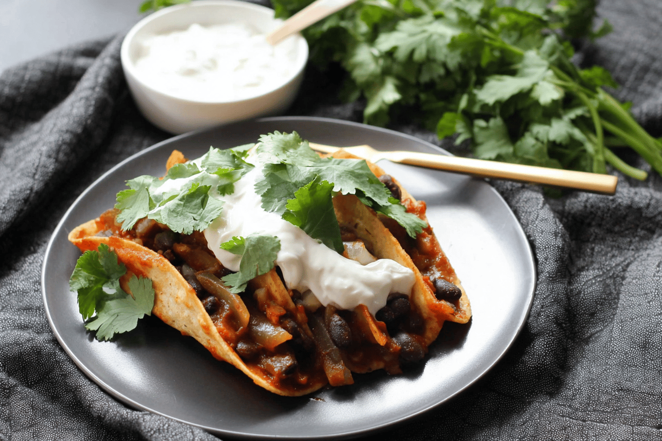 Baked Black Bean Tacos with Red Chile Sauce