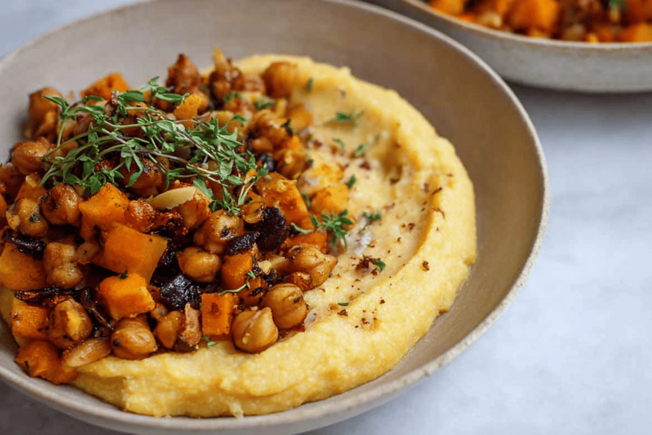 Creamy Vegan Polenta with Butternut Squash and Chickpeas