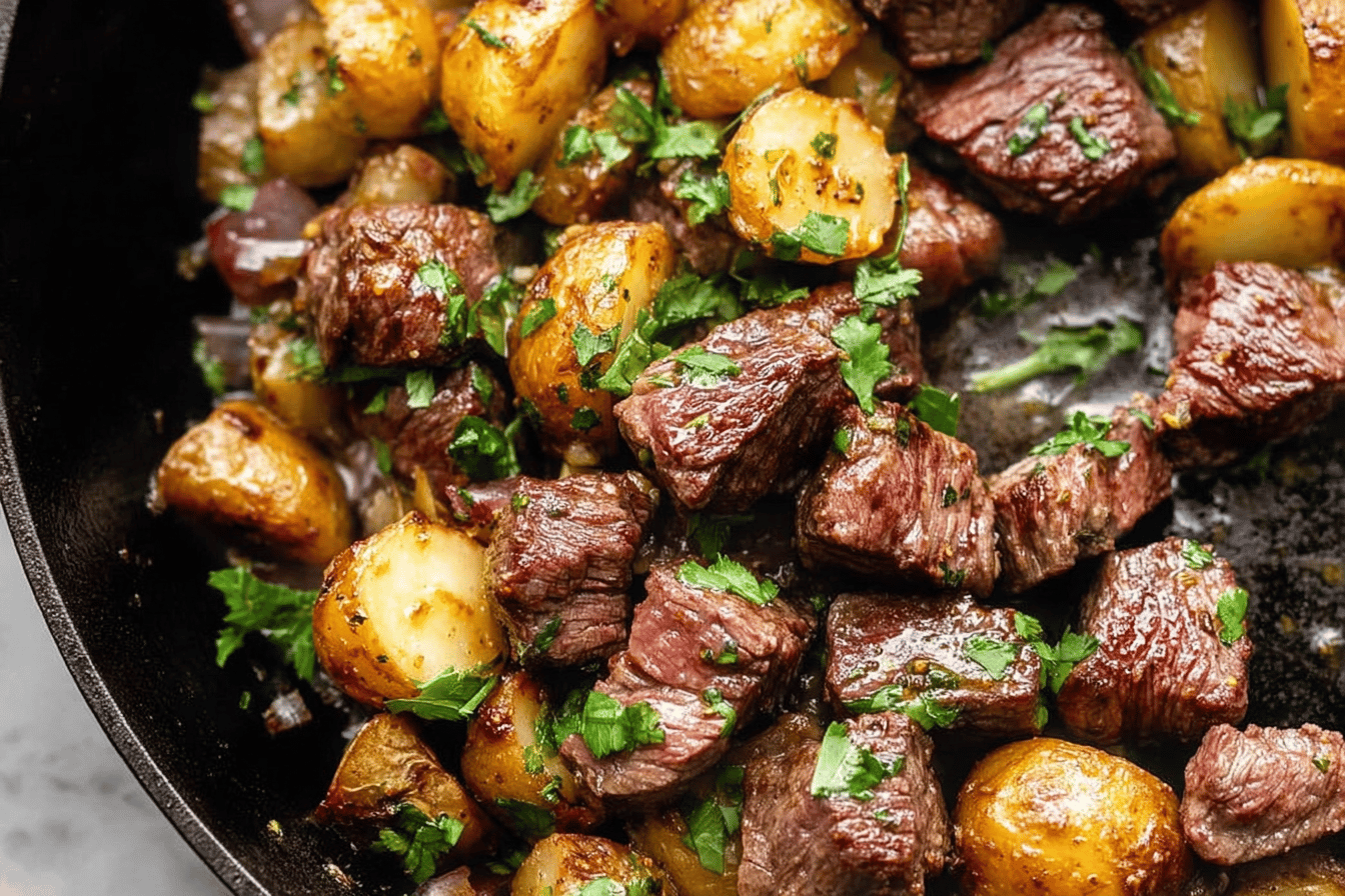 Garlic Butter Steak Bites and Potatoes