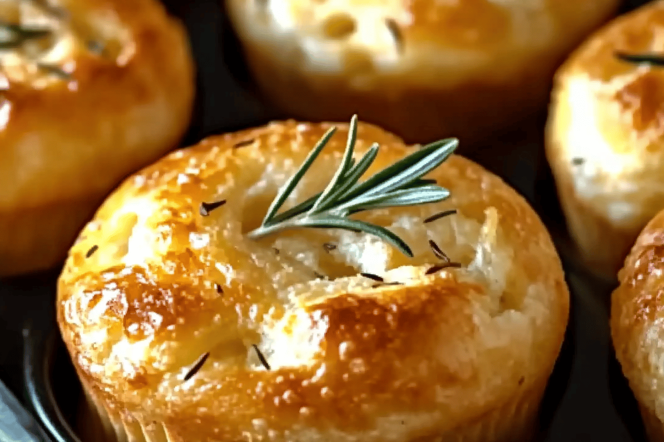 Golden Crust Garlic Rosemary Focaccia Muffins