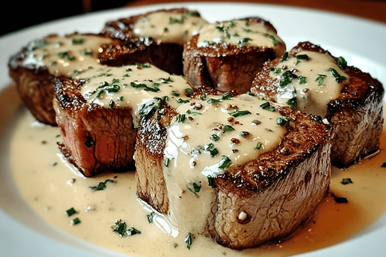 Steak with Haunted Bourbon Garlic Cream Sauce Recipe