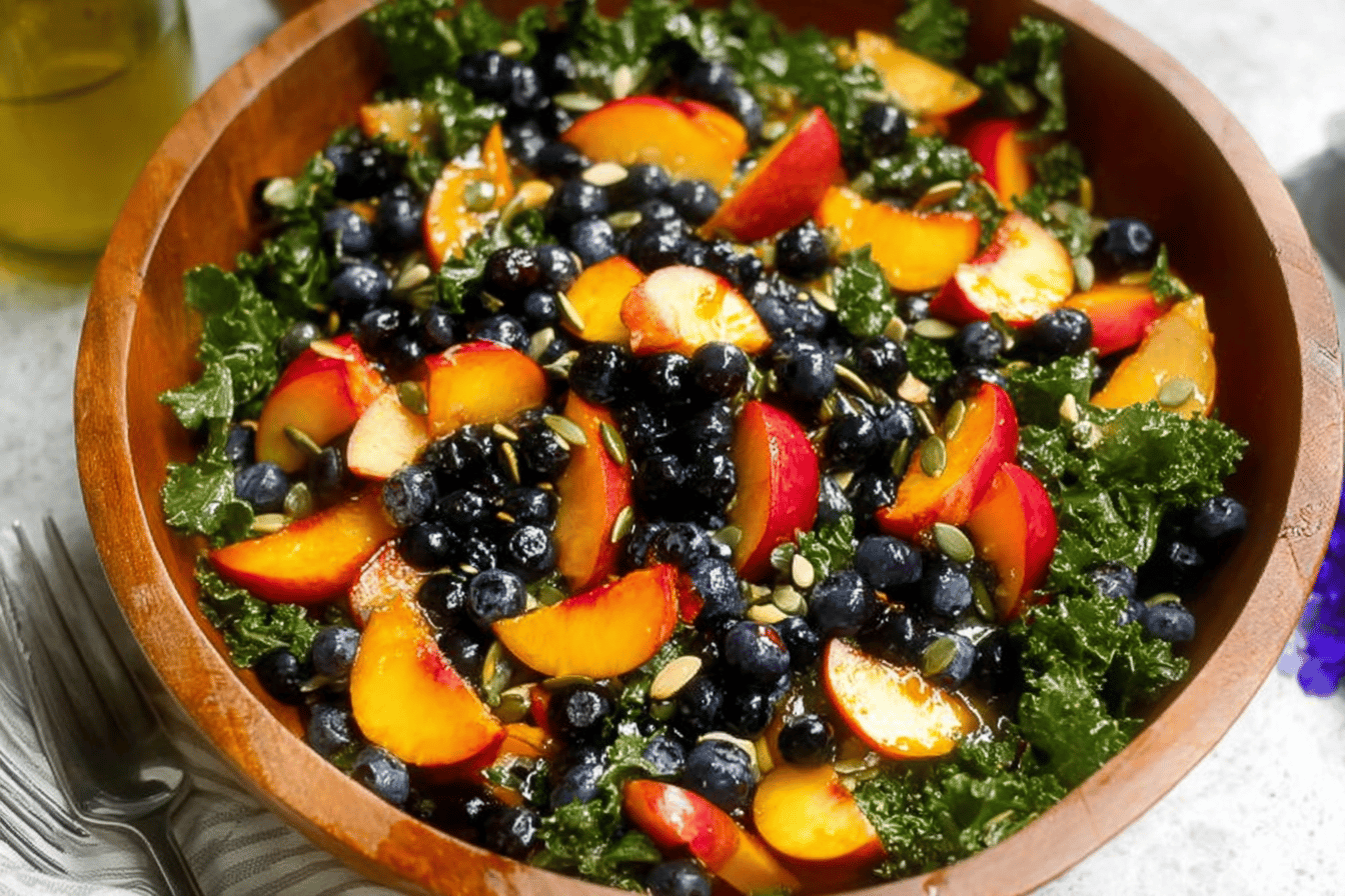 Summer Peach Blueberry Kale Salad