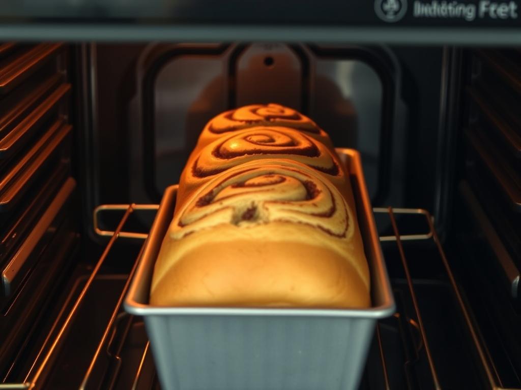 Baked Cinnamon Roll Banana Bread in the oven
