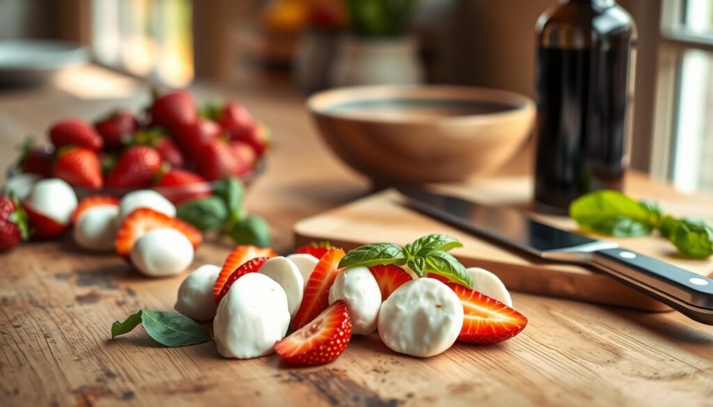 Balsamic Strawberry Caprese Salad Preparation