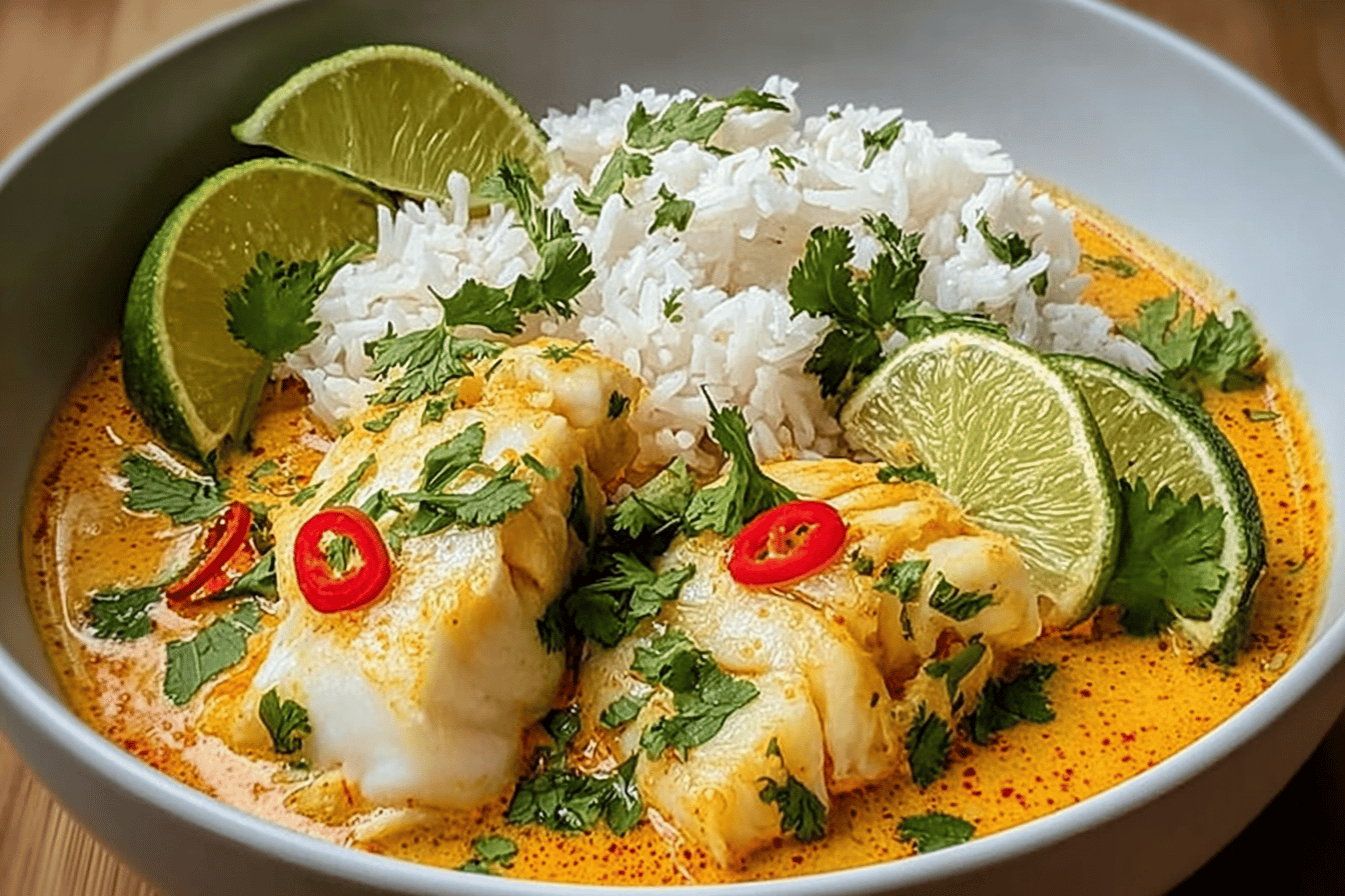 Coconut Lime Fish Curry with Jasmine Rice