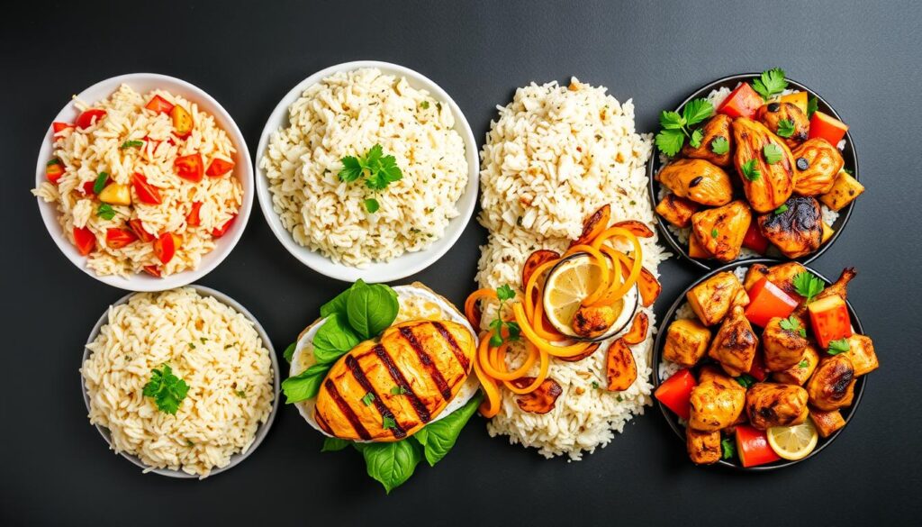Comparison of different global variations of grilled chicken rice dishes Comparison of different global variations of grilled chicken rice dishes