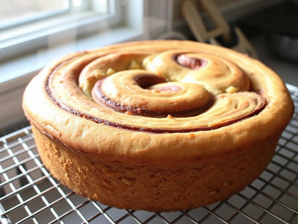 Cooling Cinnamon Roll Banana Bread on a wire rack