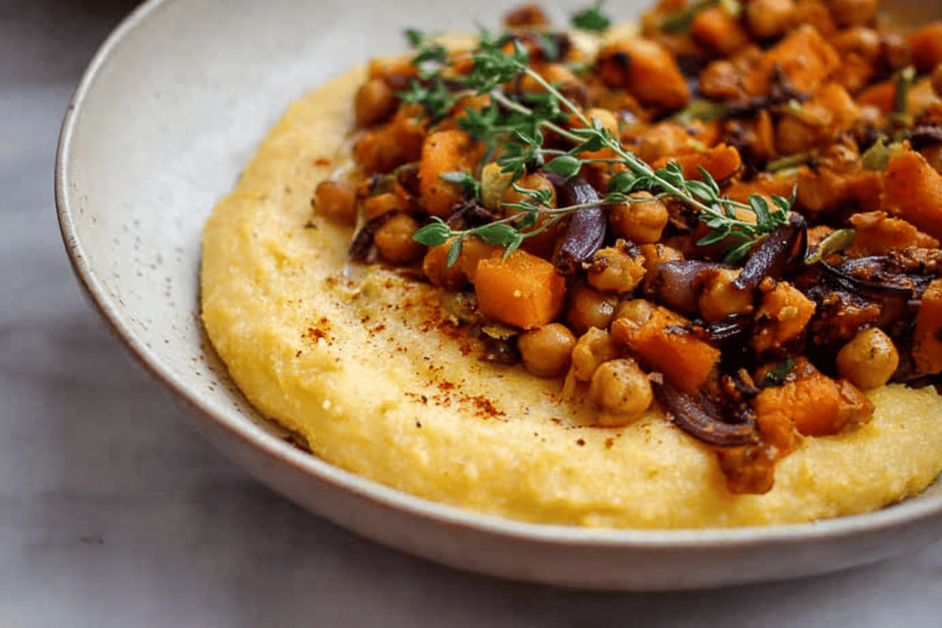 Creamy Vegan Polenta with Butternut Squash and Chickpeas