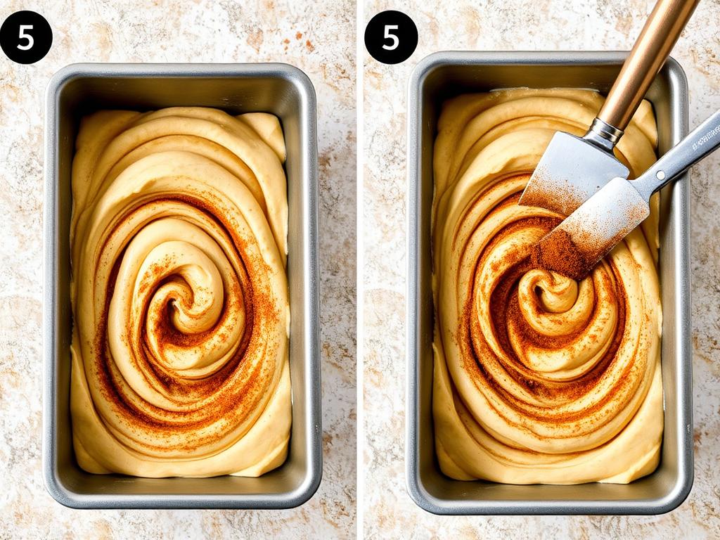 Creating cinnamon swirls in banana bread batter