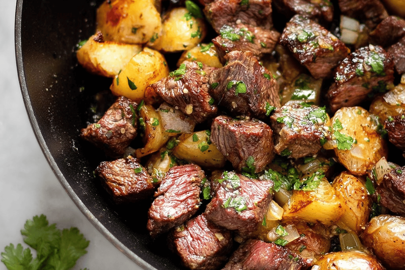 Garlic Butter Steak Bites and Potatoes