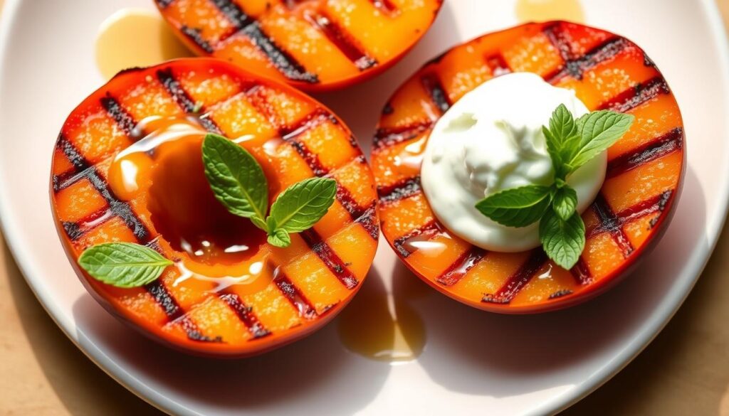 Grilled peaches with honey ricotta - fresh and light summer dessert Grilled peaches with honey ricotta - fresh and light summer dessert