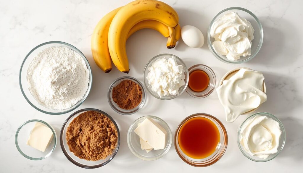 Ingredients for Cinnamon Roll Banana Bread laid out on a counter Ingredients for Cinnamon Roll Banana Bread laid out on a counter