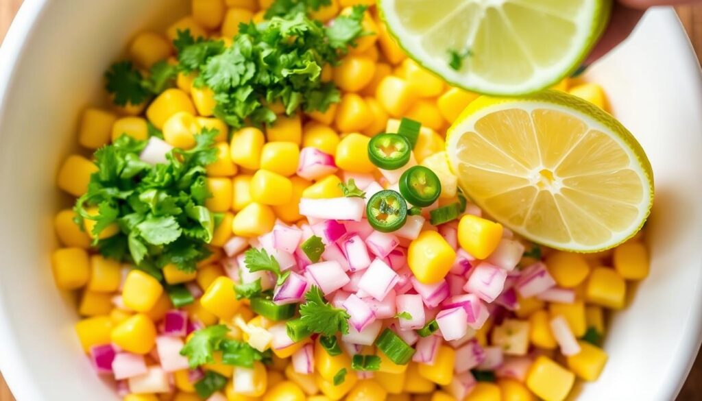 Making corn salsa for Grilled Shrimp Bowl Making corn salsa for Grilled Shrimp Bowl
