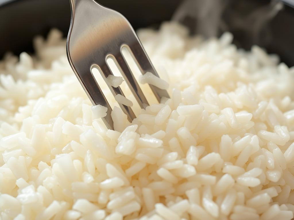 Perfectly fluffy rice being fluffed with a fork Perfectly fluffy rice being fluffed with a fork