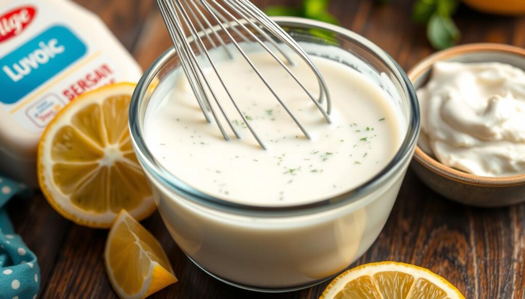 Preparing creamy sauce for Grilled Shrimp Bowl Preparing creamy sauce for Grilled Shrimp Bowl