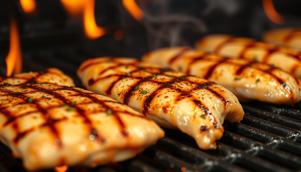 Process of grilling marinated chicken for grilled chicken rice Process of grilling marinated chicken for grilled chicken rice