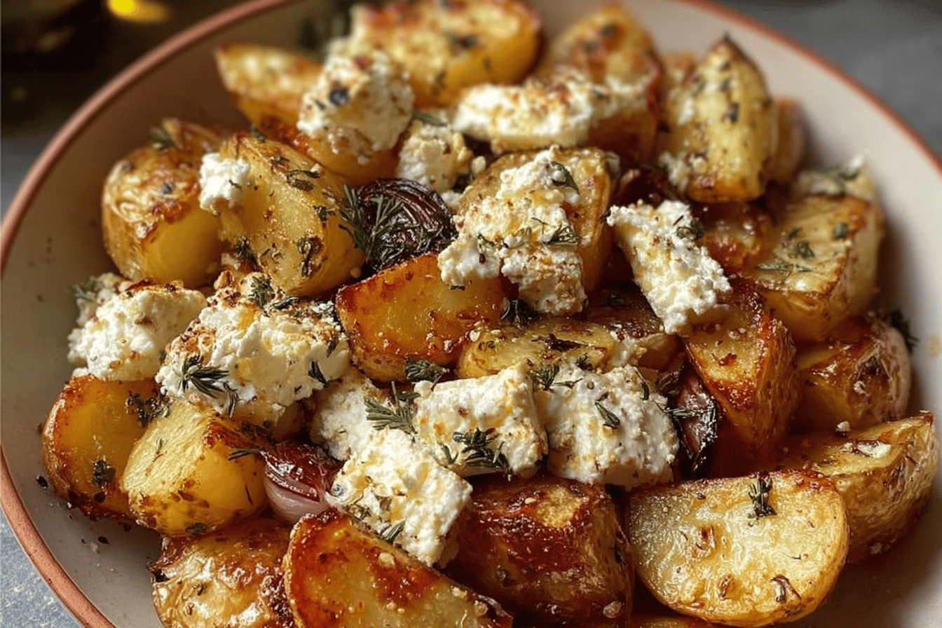 Roasted Potatoes with Baked Feta and Garlic