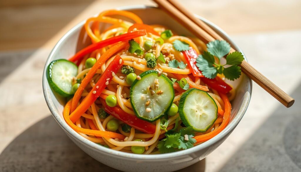 Sesame soba noodle bowl with edamame and vegetables Sesame soba noodle bowl with edamame and vegetables