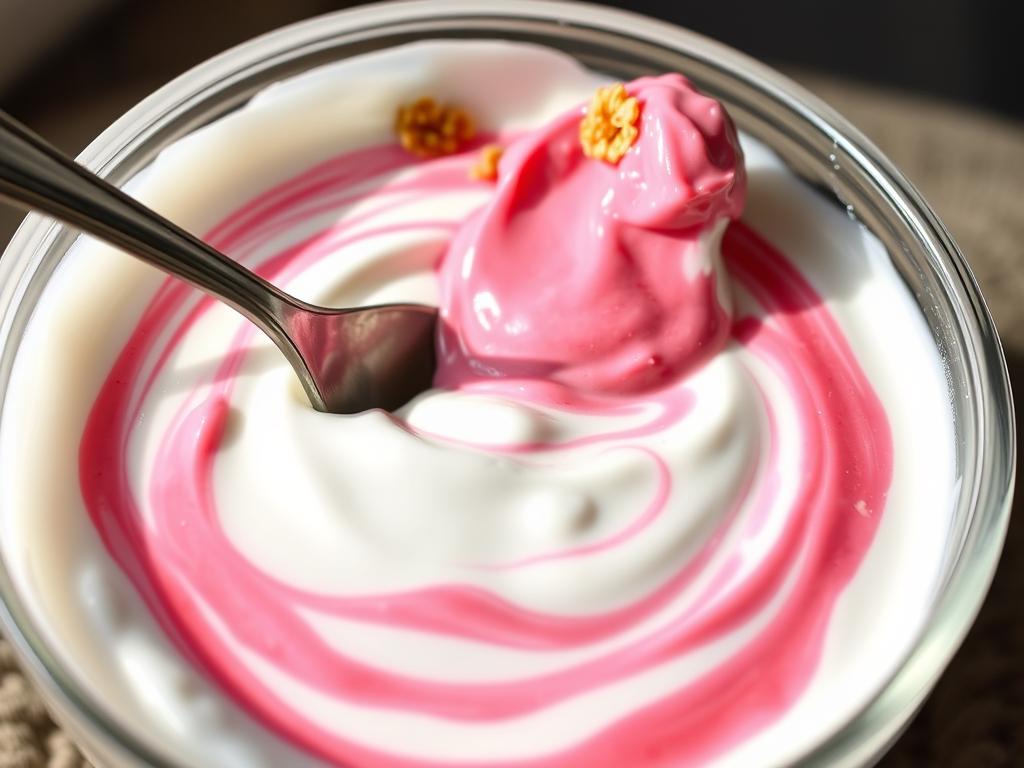 Simple rhubarb butter swirled into yogurt Simple rhubarb butter swirled into yogurt
