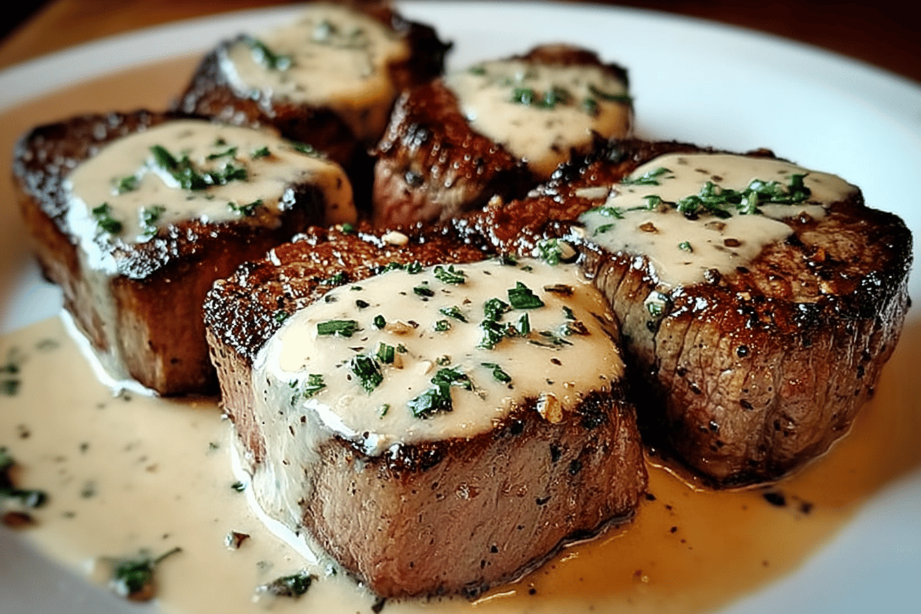 Steak with Haunted Bourbon Garlic Cream Sauce Recipe