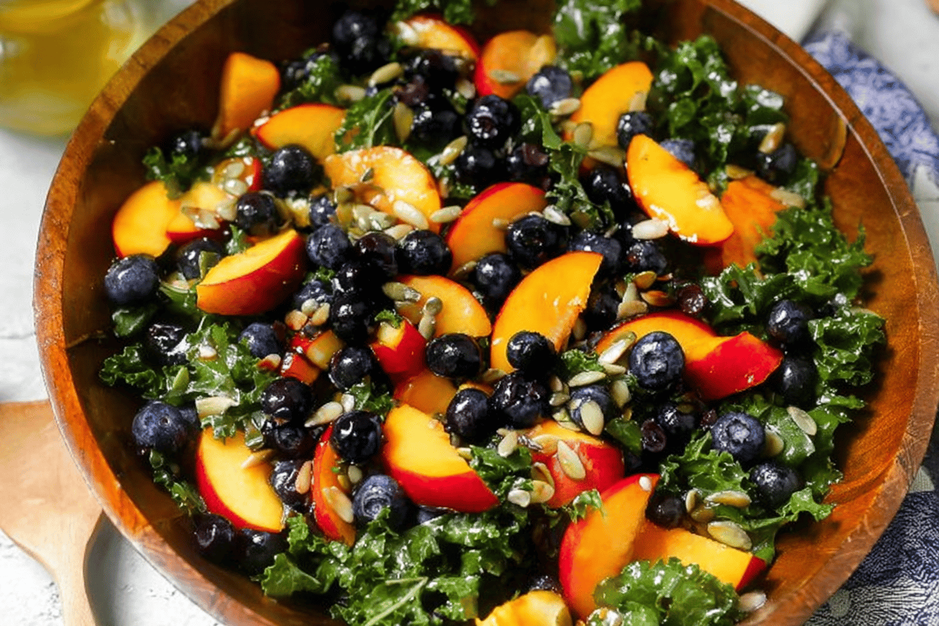 Summer Peach Blueberry Kale Salad