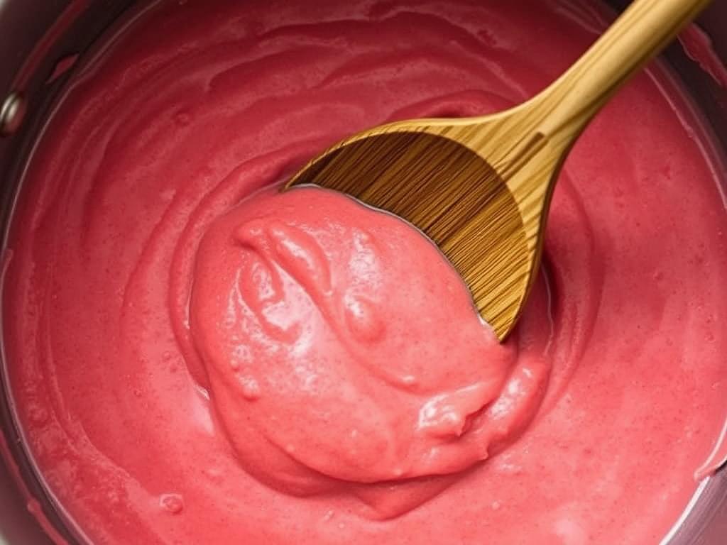 Testing the consistency of simple rhubarb butter Testing the consistency of simple rhubarb butter