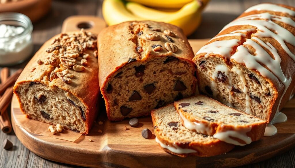 Variations of Cinnamon Roll Banana Bread with different toppings and add-ins Variations of Cinnamon Roll Banana Bread with different toppings and add-ins