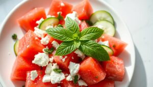 Watermelon feta salad with mint and cucumber - fresh and light summer meal