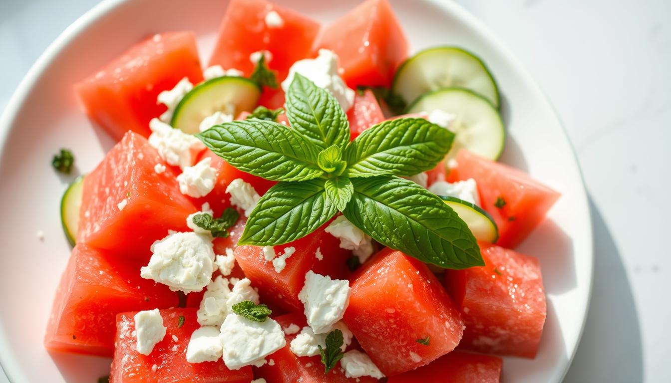 Watermelon feta salad with mint and cucumber - fresh and light summer meal