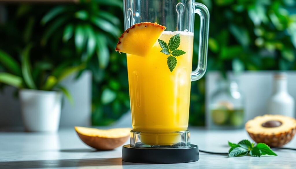 blending pineapple agua fresca