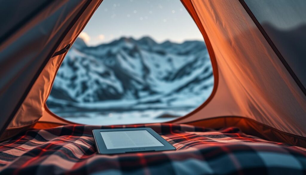e-reader in a tent