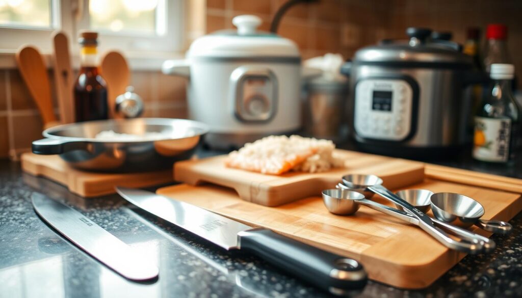 kitchen tools for salmon crispy rice