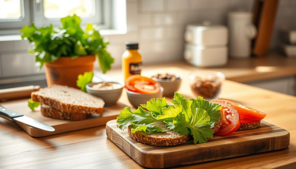 preparing hiking sandwiches