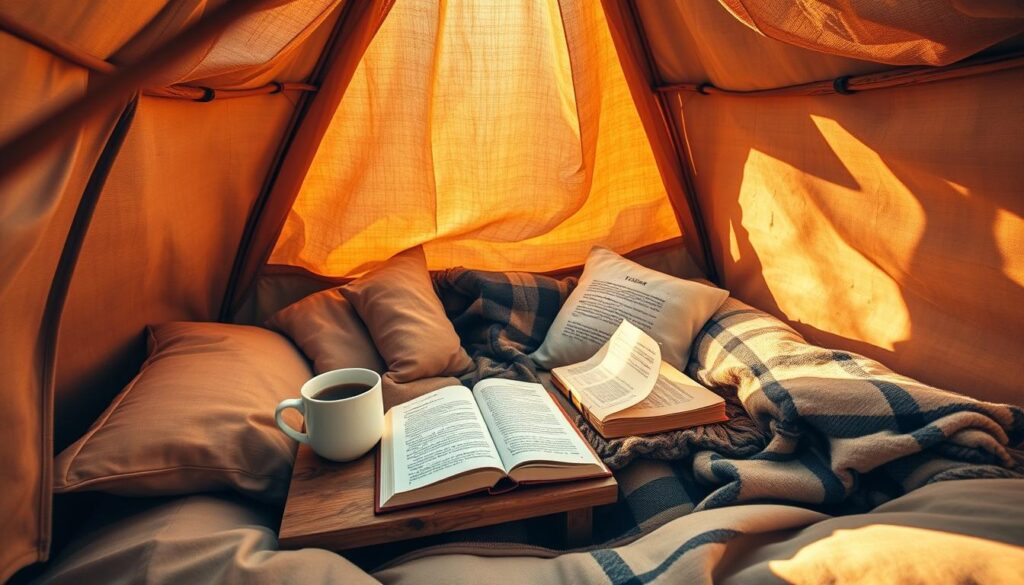 reading in a tent