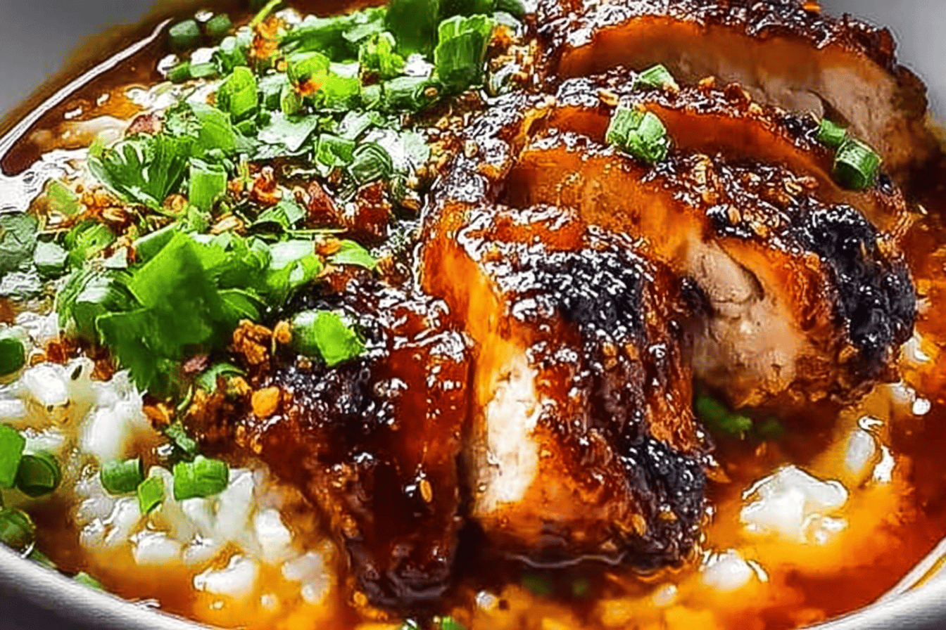 Caramelised Soy Chicken in Garlic Ginger Broth with Rice