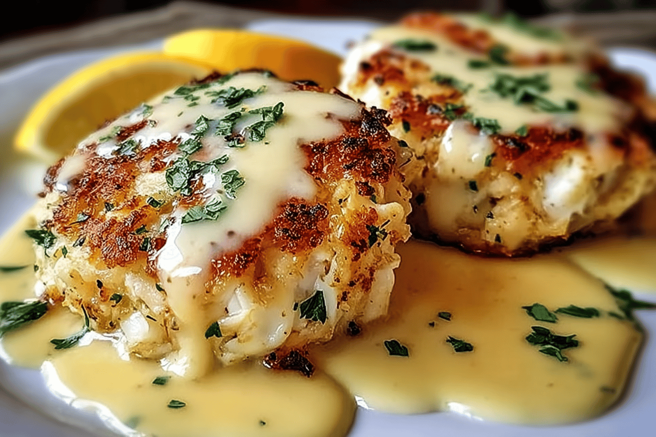 Cheddar Bay Crab Cakes with Lemon Butter Drizzle