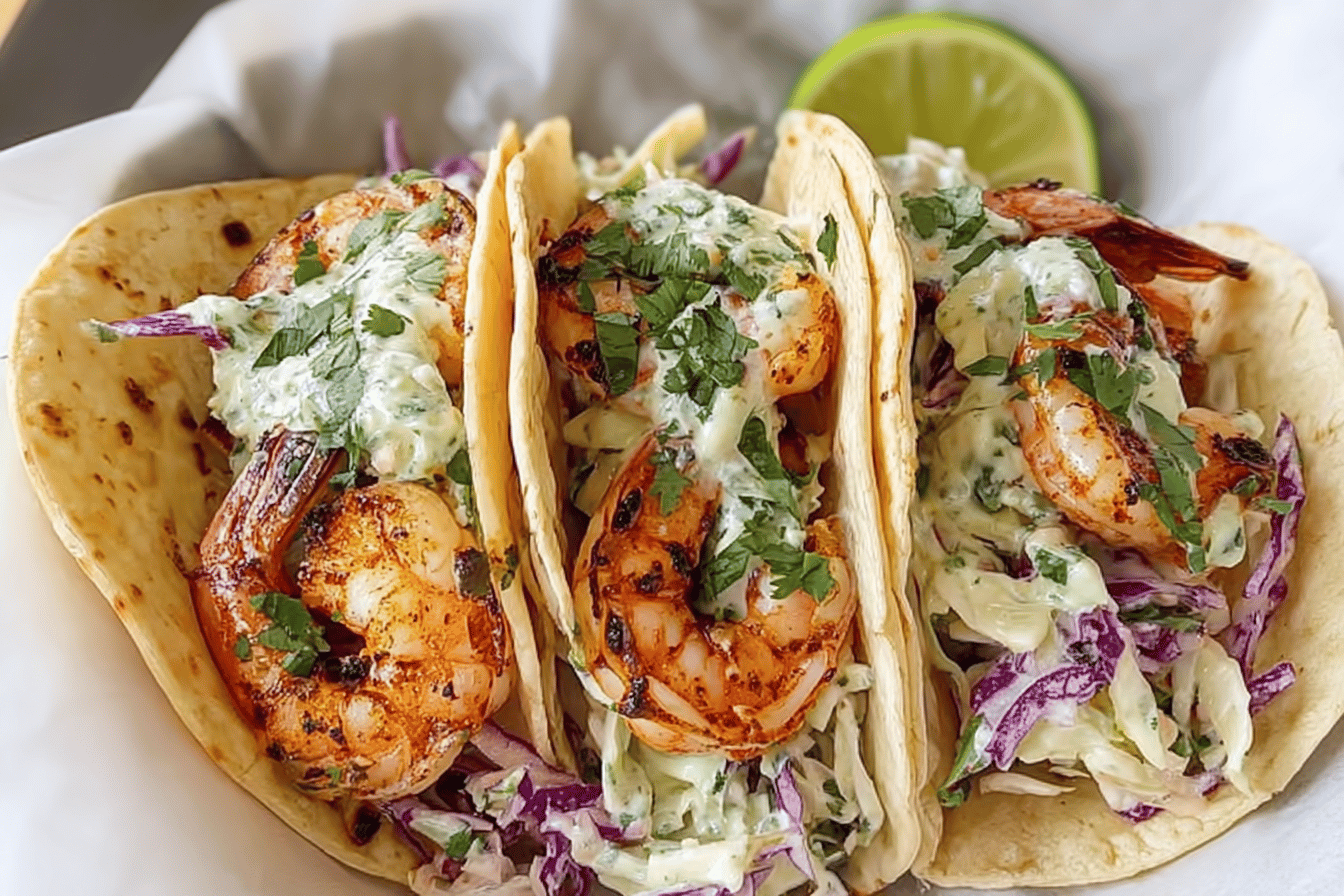 Cilantro Lime Shrimp Tacos with Creamy Slaw