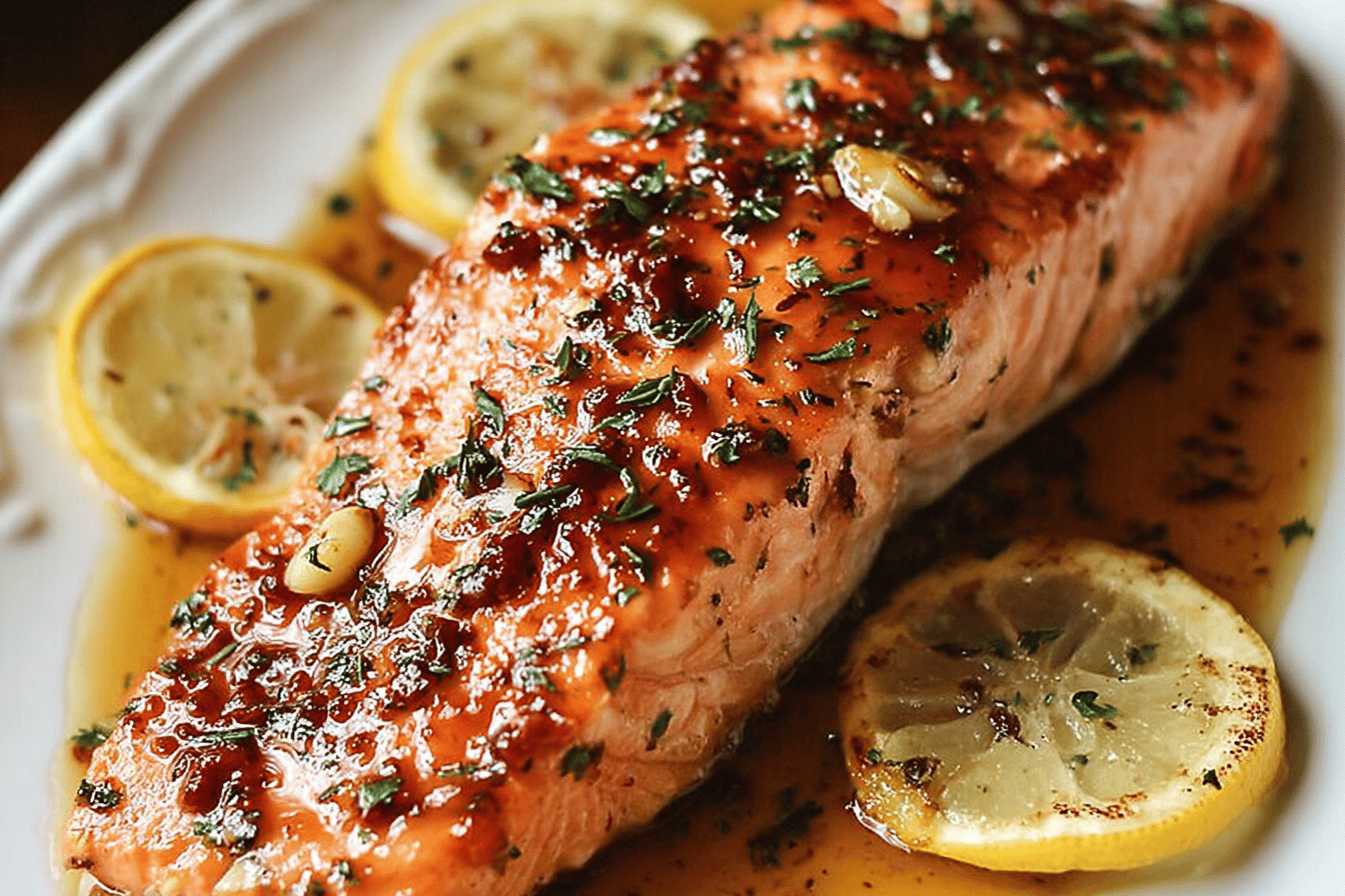 Glazed Brown Sugar Soy Salmon with Garlic and Lemon